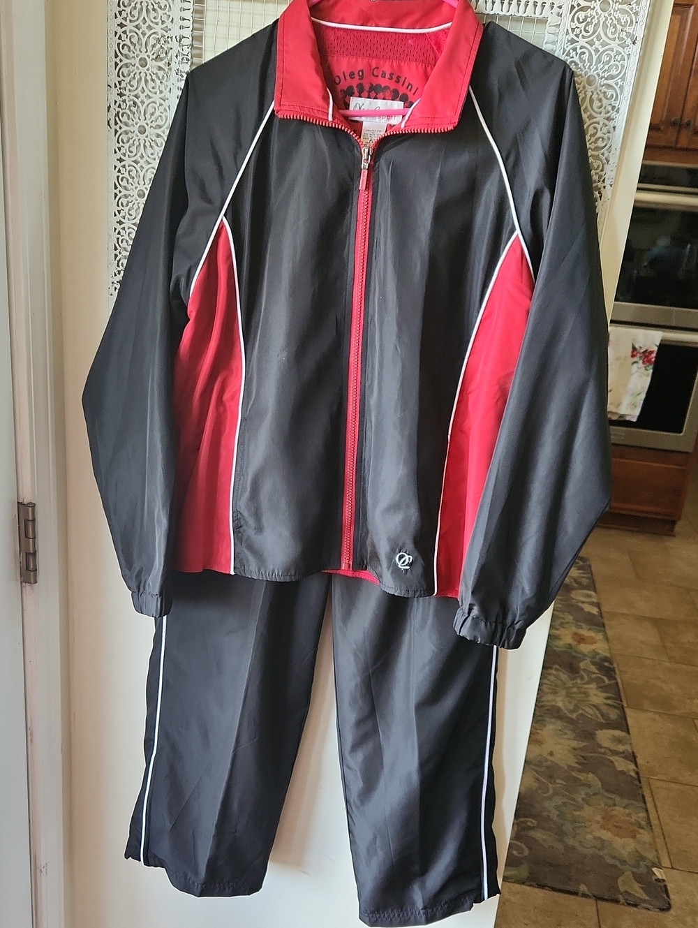 Vtg 90s Track Wind Suit Swishy  Petite L Black Red